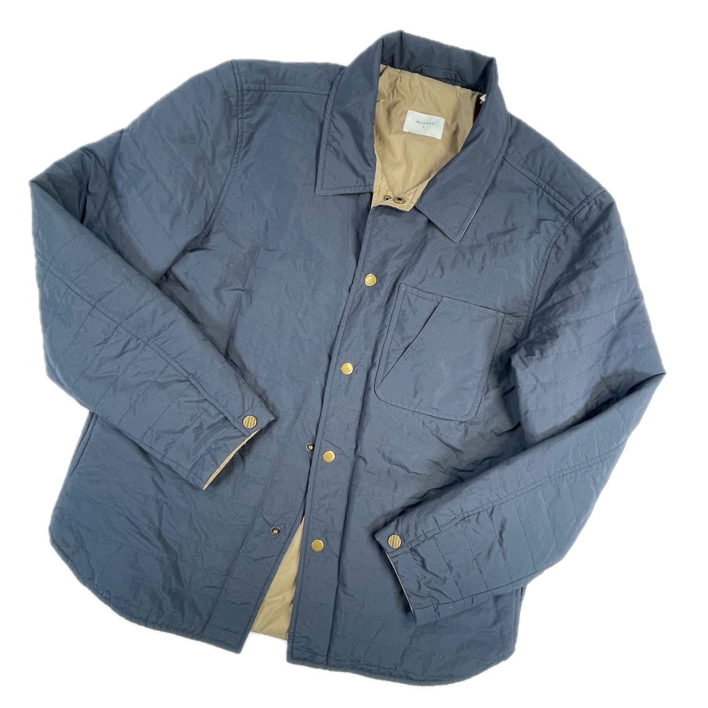 Billy Reid Leroy Quilted Shirt Jacket L Navy Blue Snap Down Utility Puffer Cozy